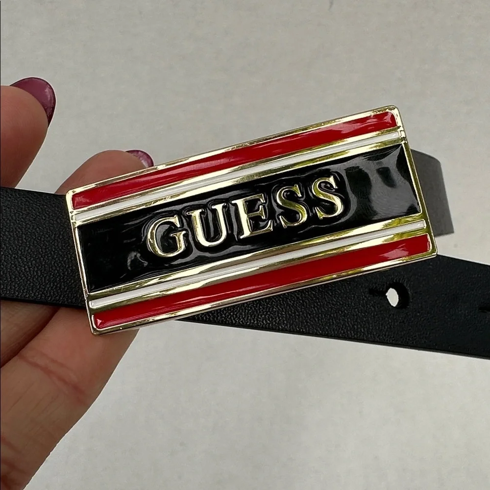 New Guess Women’s Black Belt with Red Accent